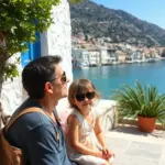 Deniz kenarında bir baba ve kızı
