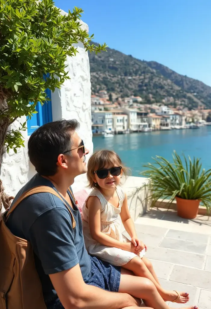 Deniz kenarında bir baba ve kızı