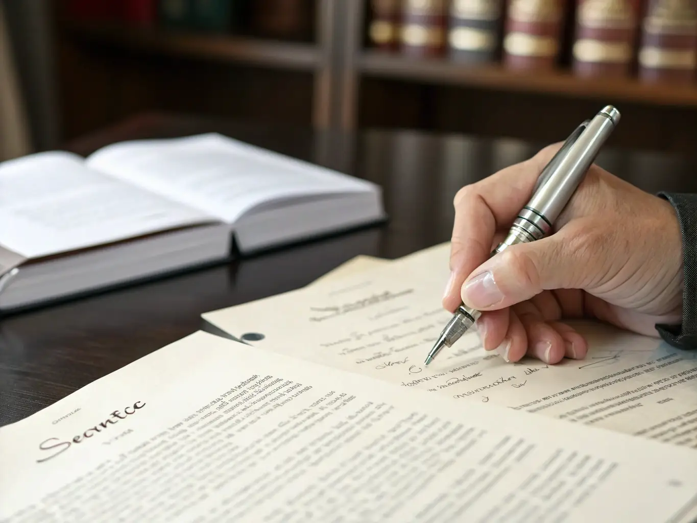 A close-up shot of a contract being signed with a pen, emphasizing the importance of legal documentation.