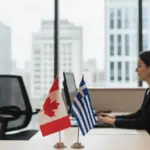 Kanada ve Yunan bayrağı görevde.