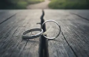 Δαχτυλίδια γάμου σε ξύλινη επιφάνεια