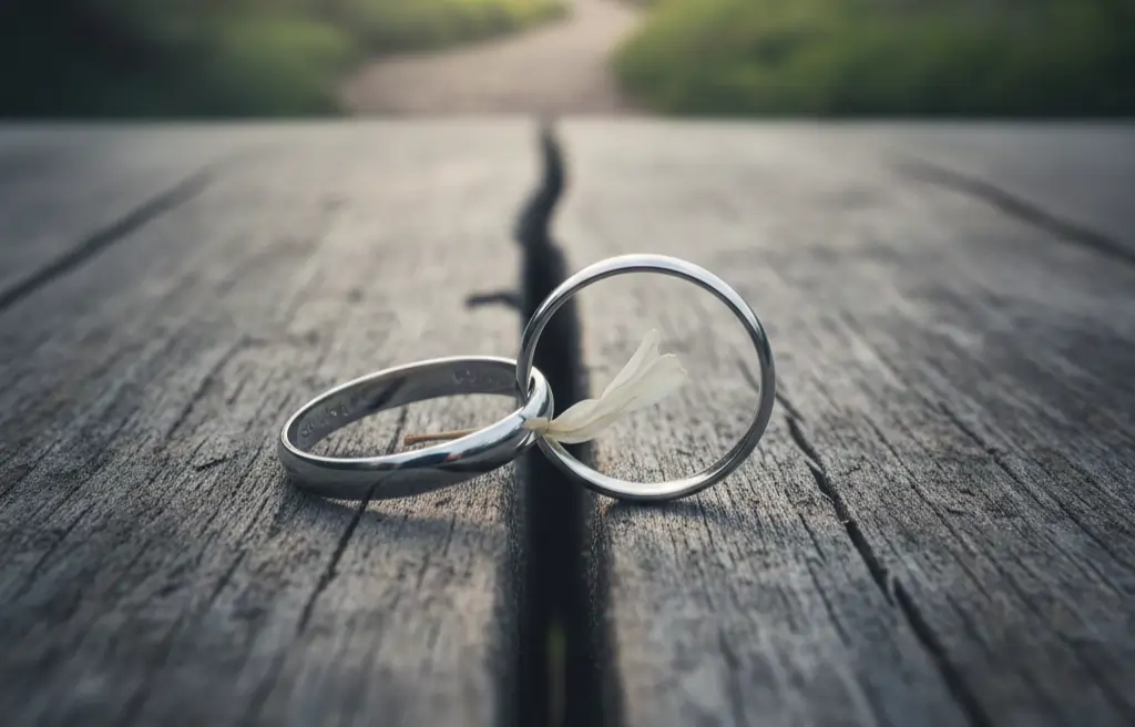 טבעות נישואין על משטח עץ